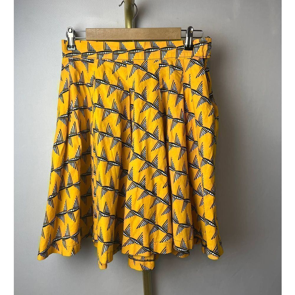 Francis + Benedict Yellow with Blue and White Geometric Pattern Mini Skirt Sz. S